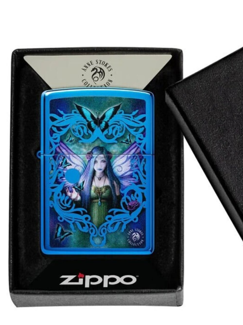 Anne Stokes Mystic Aura Fairy Design, High Polish Blue Zippo